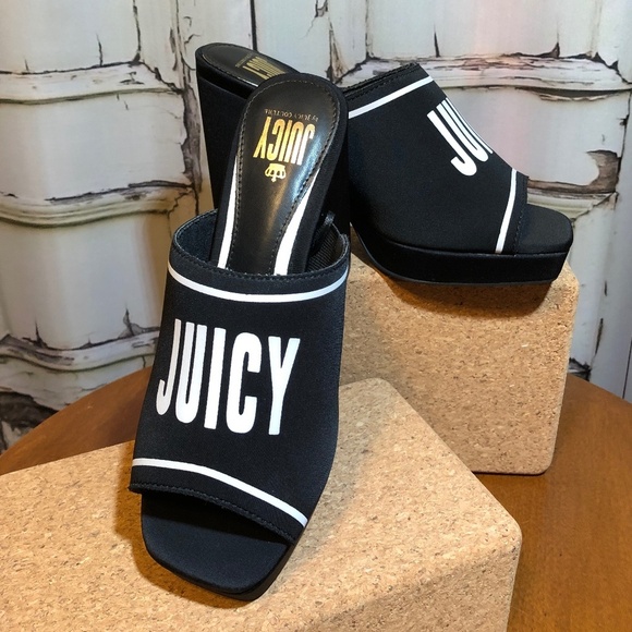 Juicy Couture Black/White Platform Open Toe Slip On - Picture 1 of 8